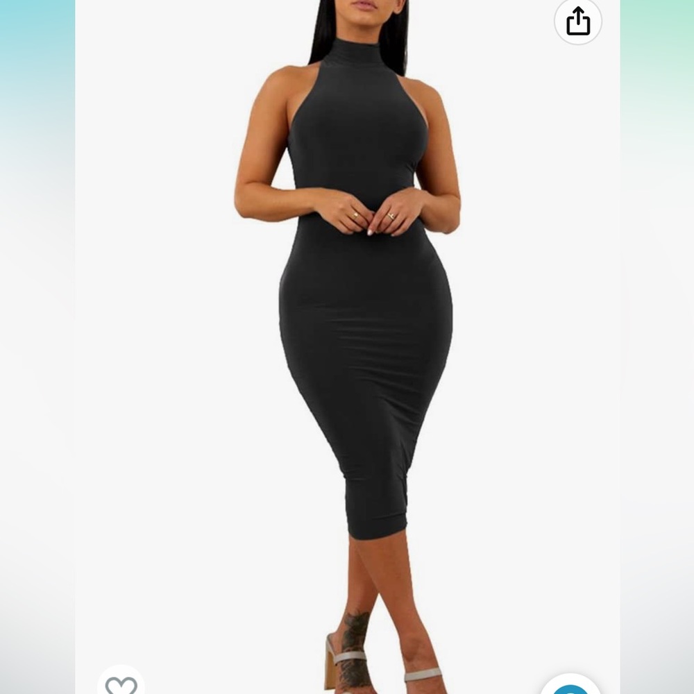 Amazon GOBLES Dress - high neck midi black dress
